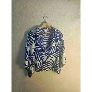 Royal blue print button down blouse
